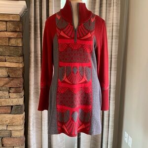 Title Nine sz L red and grey merino wool sweater dress